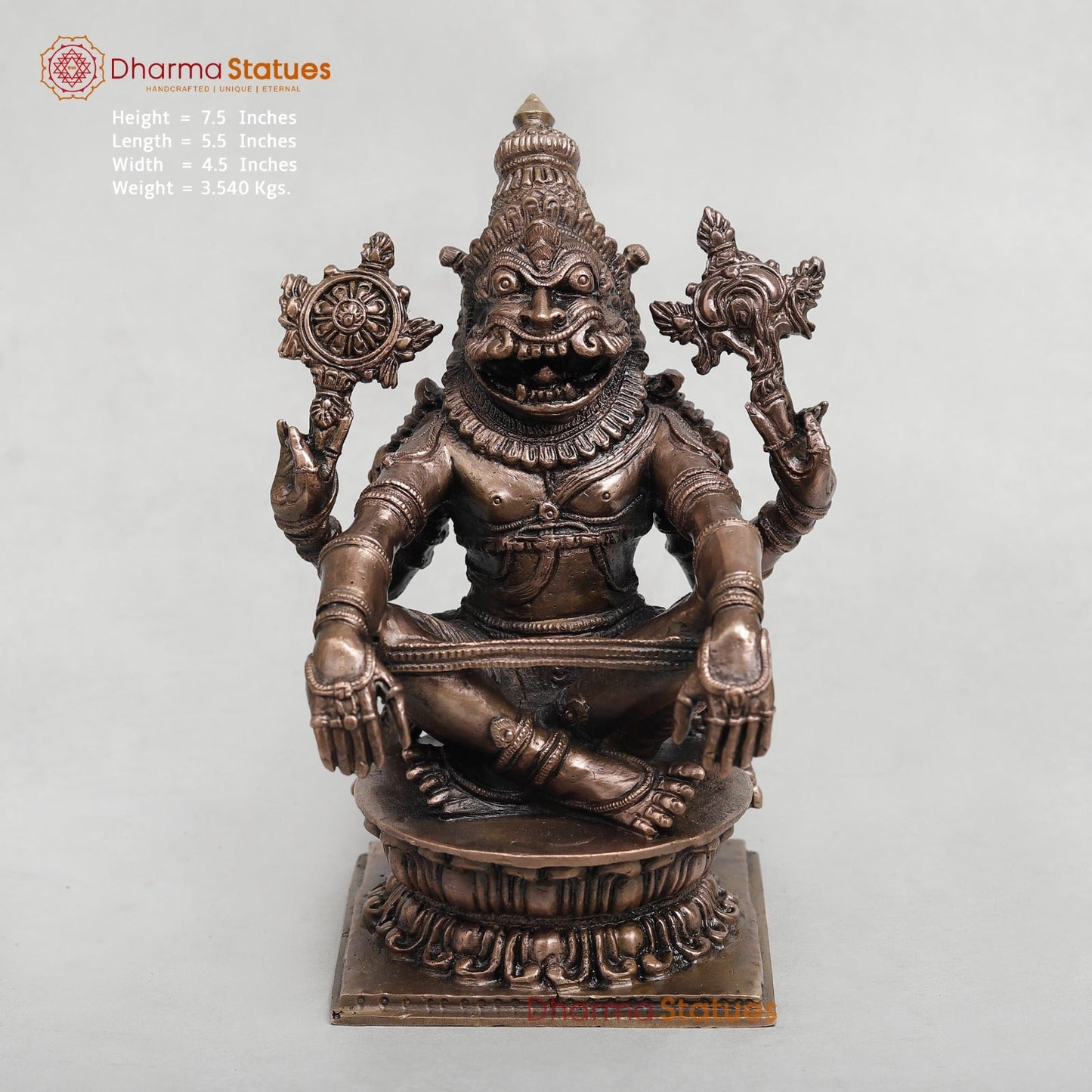 Copper Narsimha Seated Fine 7.5”