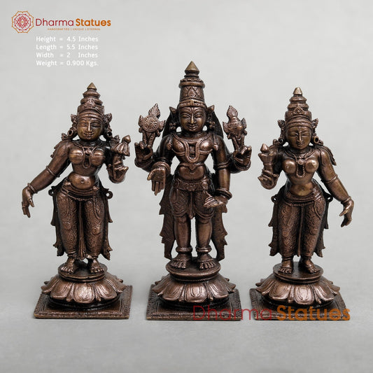 Copper Balaji with Sridevi and Bhudevi 4.5”