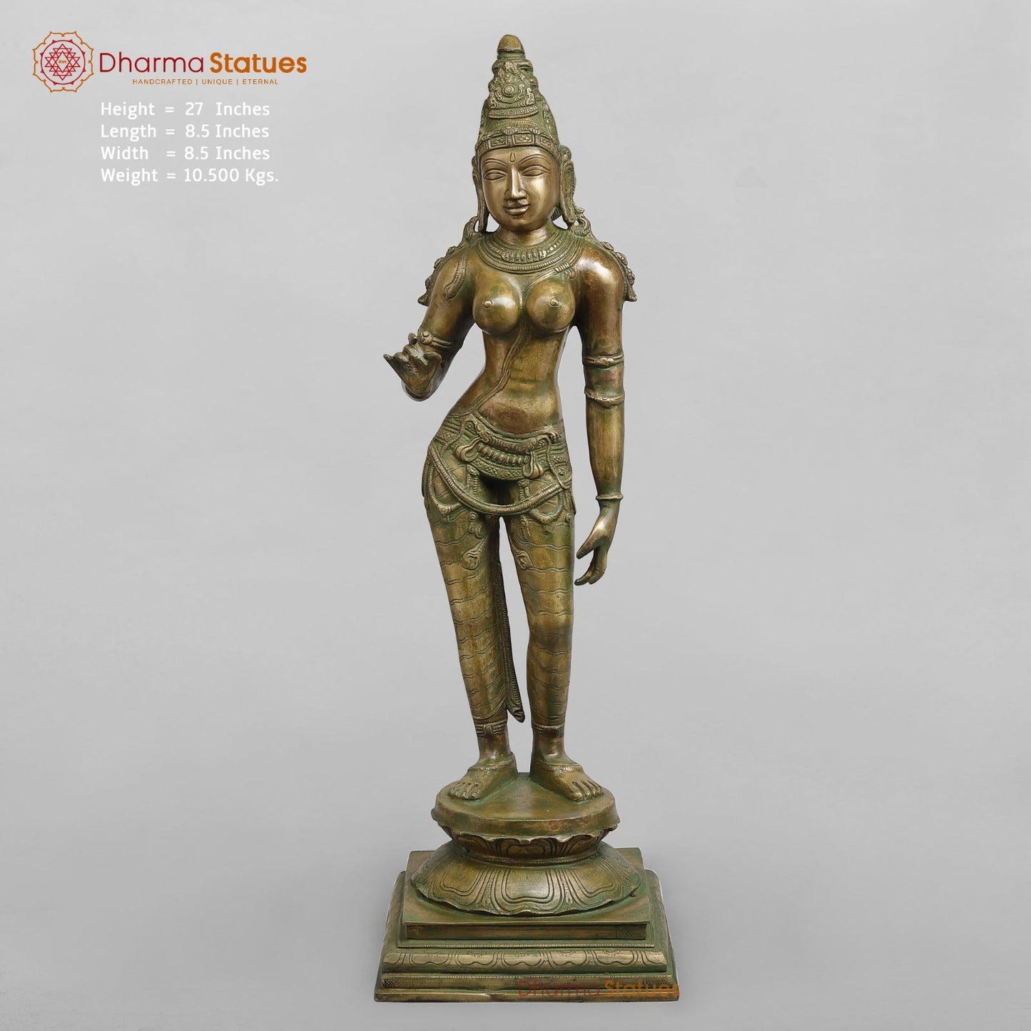 Brass Parwati fine Standing , Antique Bronze Finish fine 27”