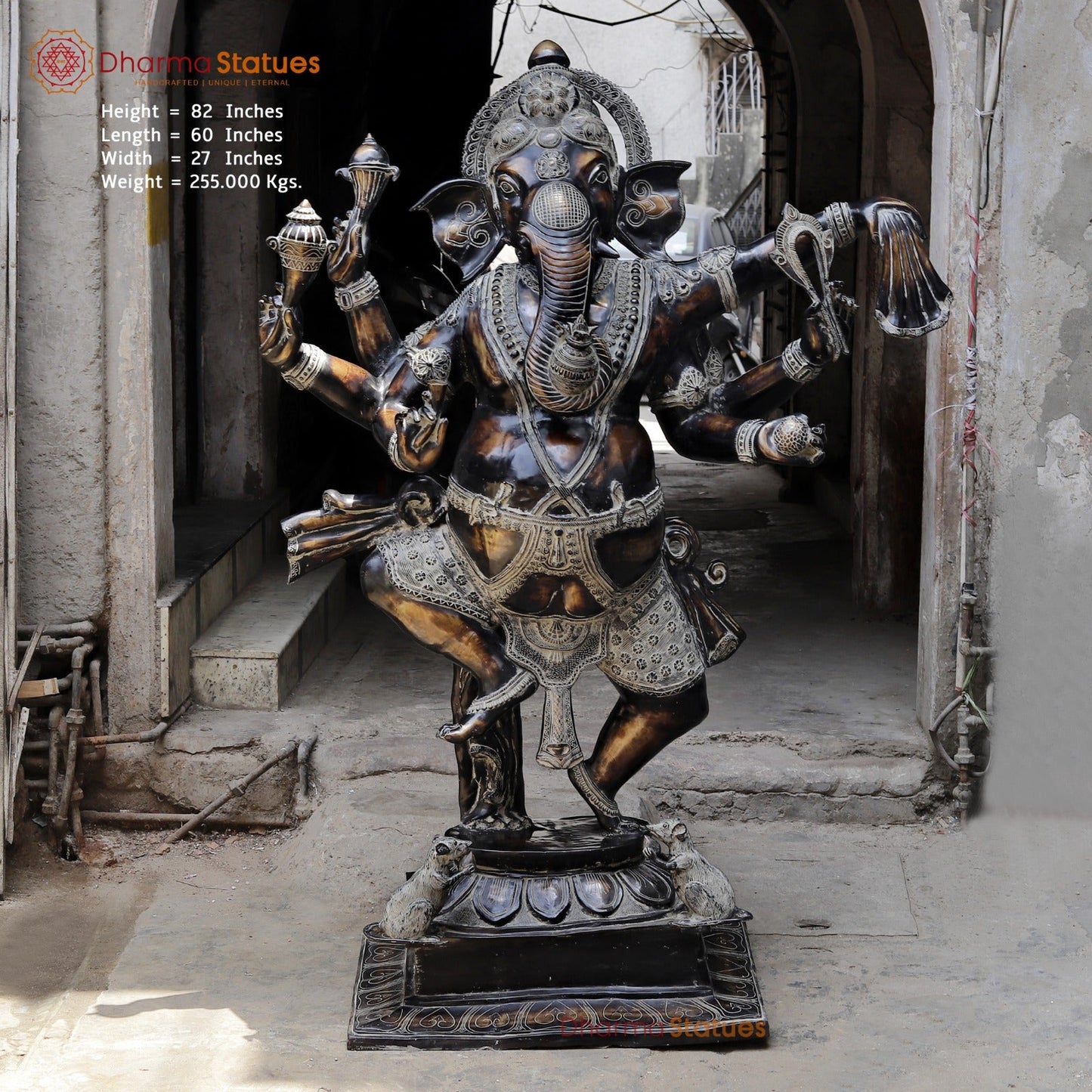 Brass Dancing Ganesh Fine, Antique Copper And Bronze Finish 82”