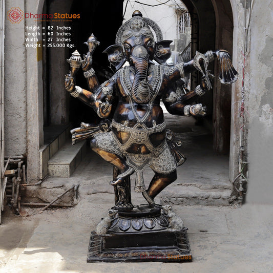 Brass Dancing Ganesh Fine, Antique Copper And Bronze Finish 82”