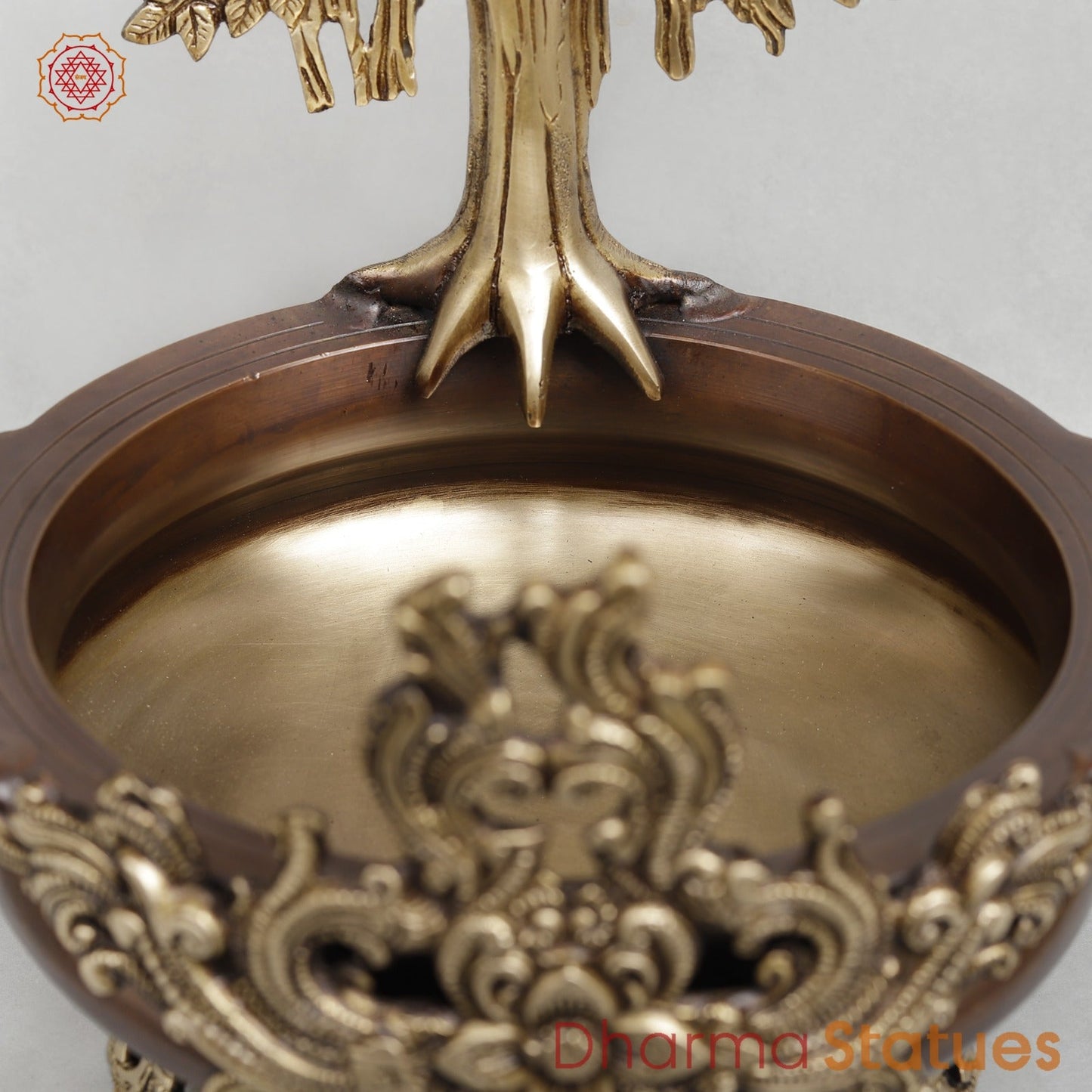 Brass Urli with Kalpvriskh Fine, Copper finish 13.5”
