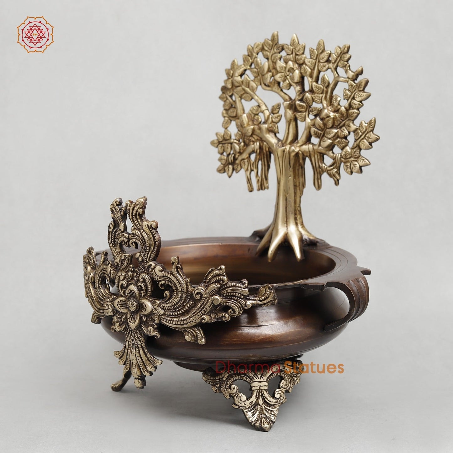 Brass Urli with Kalpvriskh Fine, Copper finish 13.5”