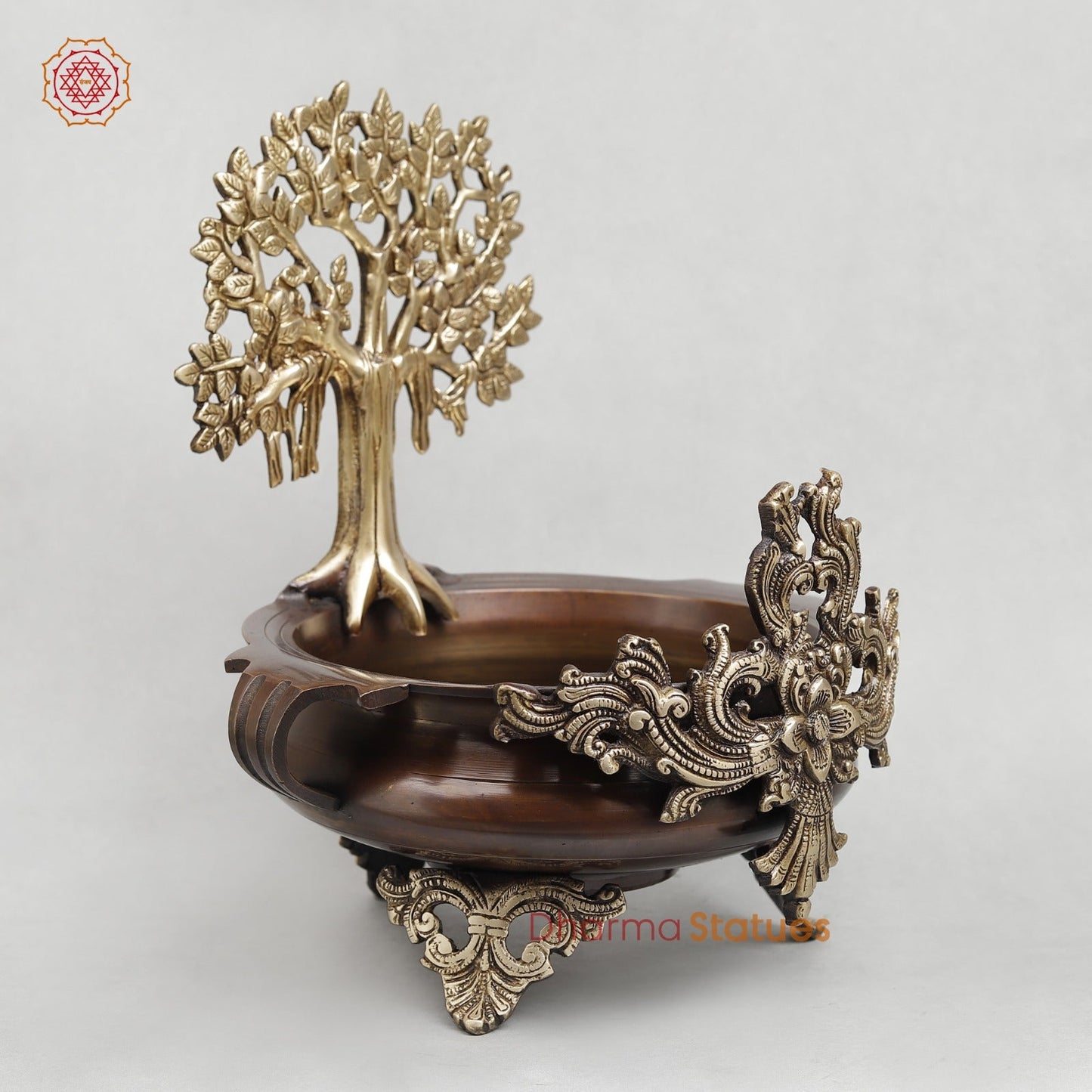 Brass Urli with Kalpvriskh Fine, Copper finish 13.5”