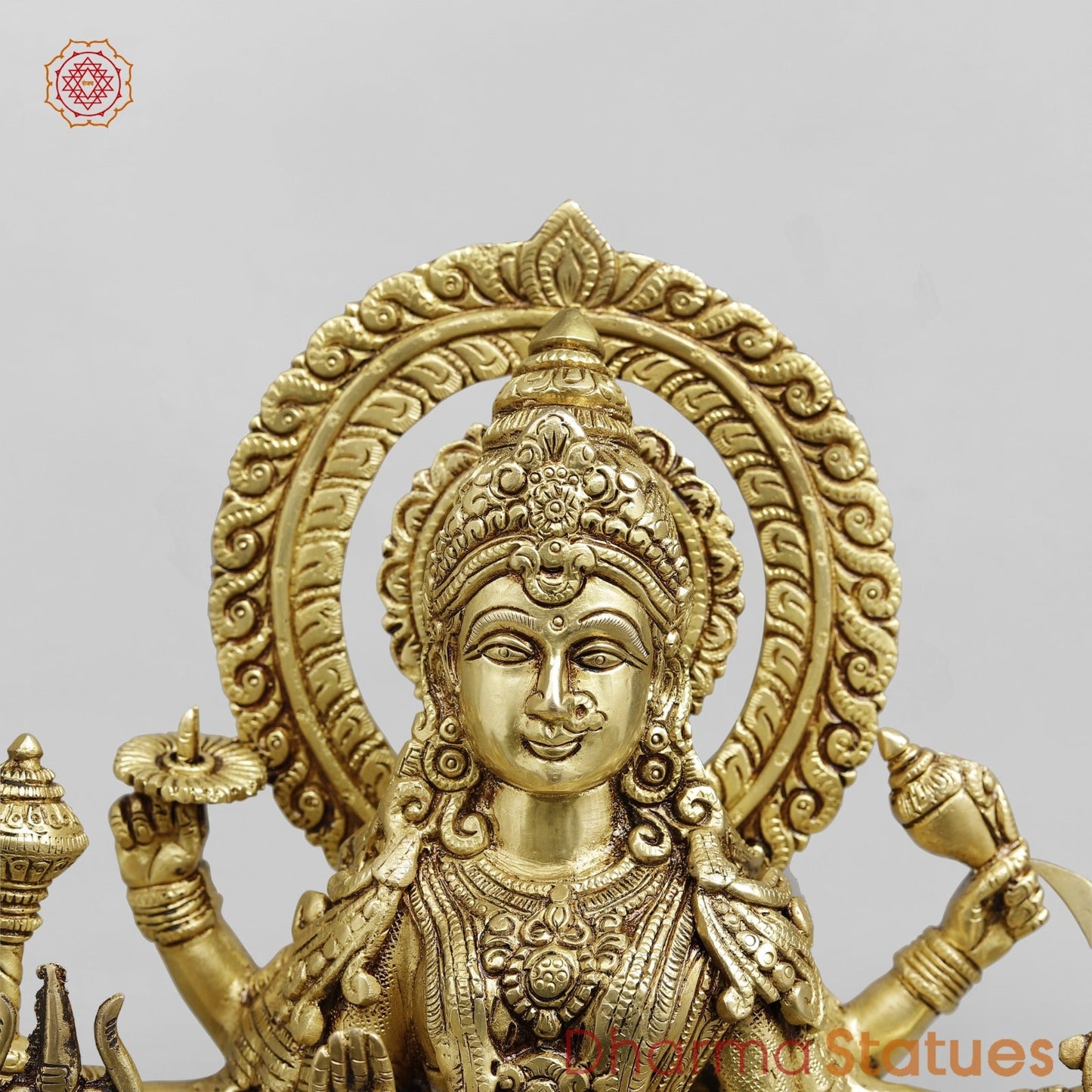 Brass Durga Seated on lion Fine, Special Gold Finish 17”