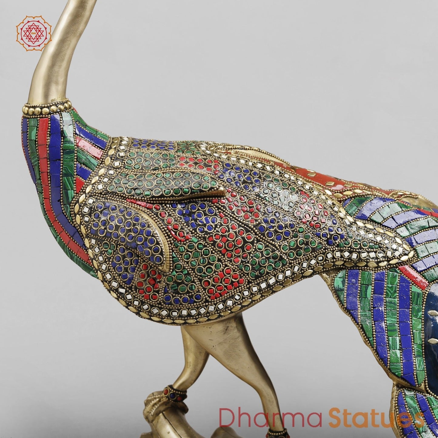 Brass Peacock Standing fine, Stone work 41”