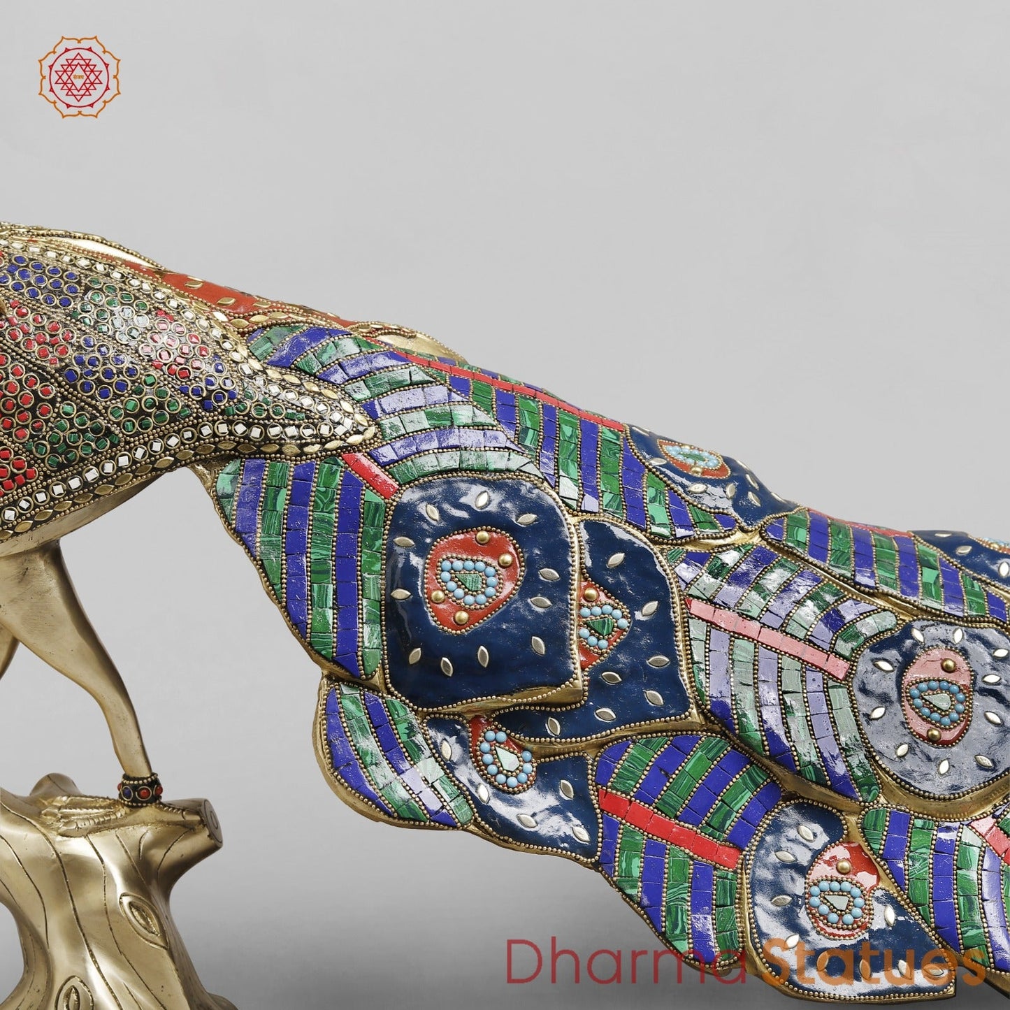 Brass Peacock Standing fine, Stone work 41”