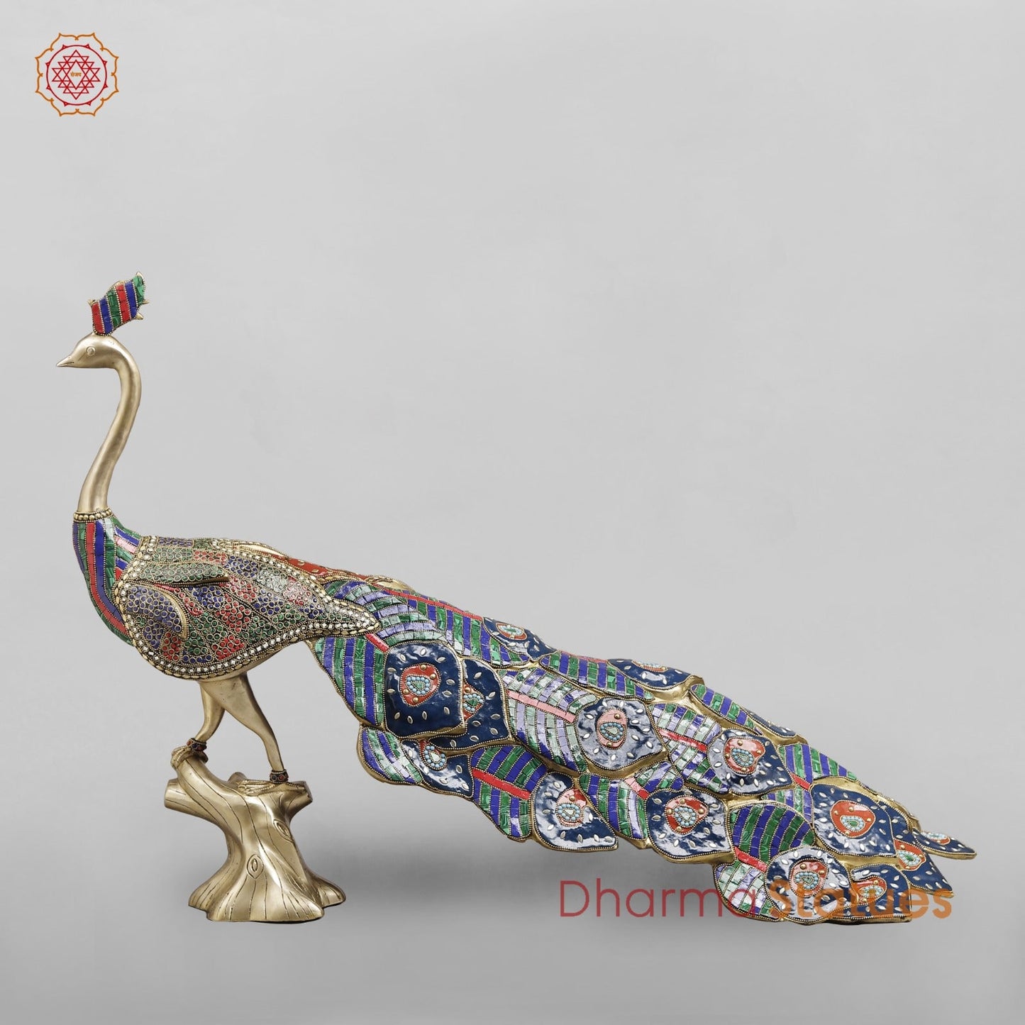 Brass Peacock Standing fine, Stone work 41”