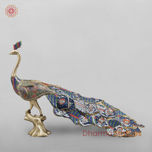 Brass Peacock Standing fine, Stone work 41” (set of 2 pcs)