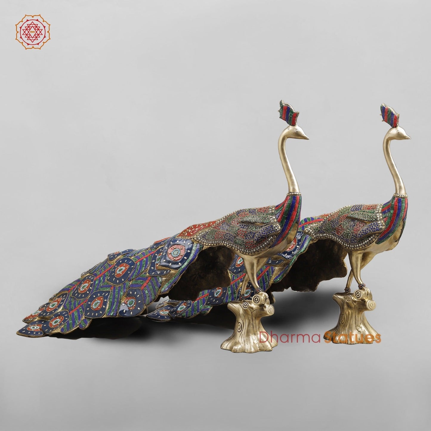 Brass Peacock Standing fine, Stone work 41” (set of 2 pcs)
