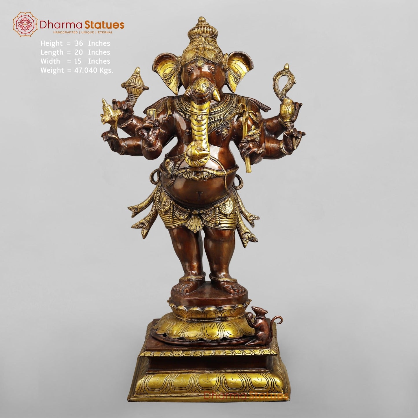 Brass Ganesh Standing Fine, Copper and Gold Finish 36”