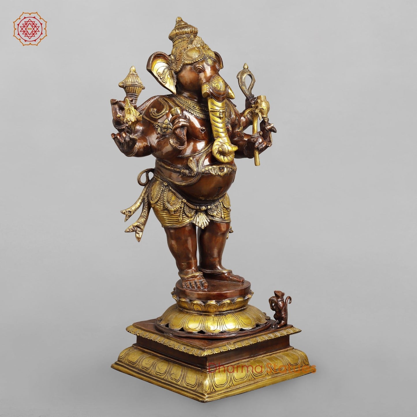 Brass Ganesh Standing Fine, Copper and Gold Finish 36”