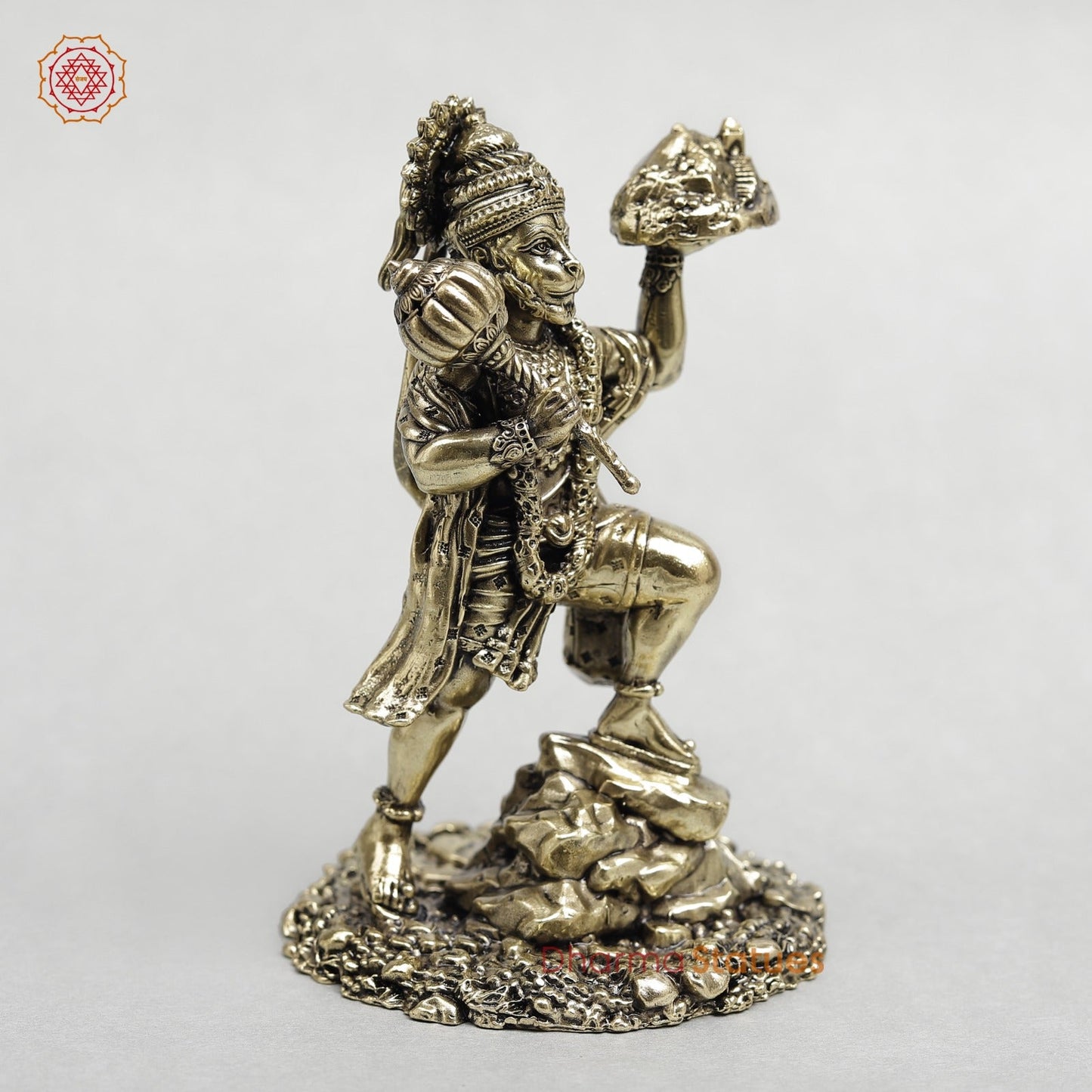 Brass Hanuman Standing lifting Mountain Fine 5”