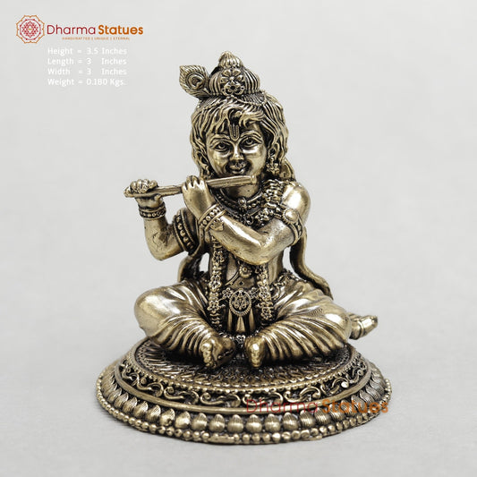 Brass Baby Krishna Playing flute Fine 3.5”