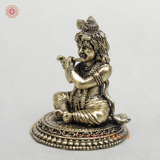Brass Baby Krishna Playing flute Fine 3.5”