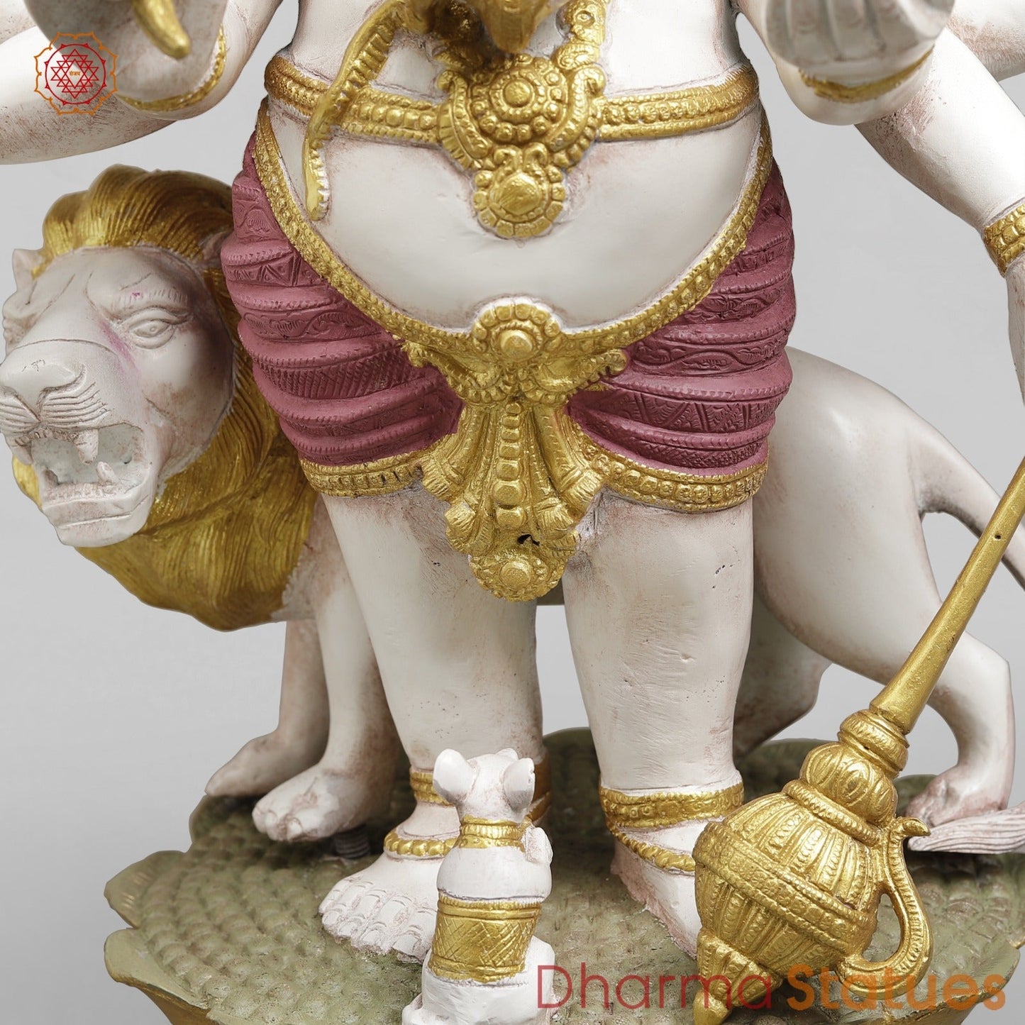 Brass Raksha Ganesh Standing With Trishul Fine, Ivory Finish with Red Shading 24”