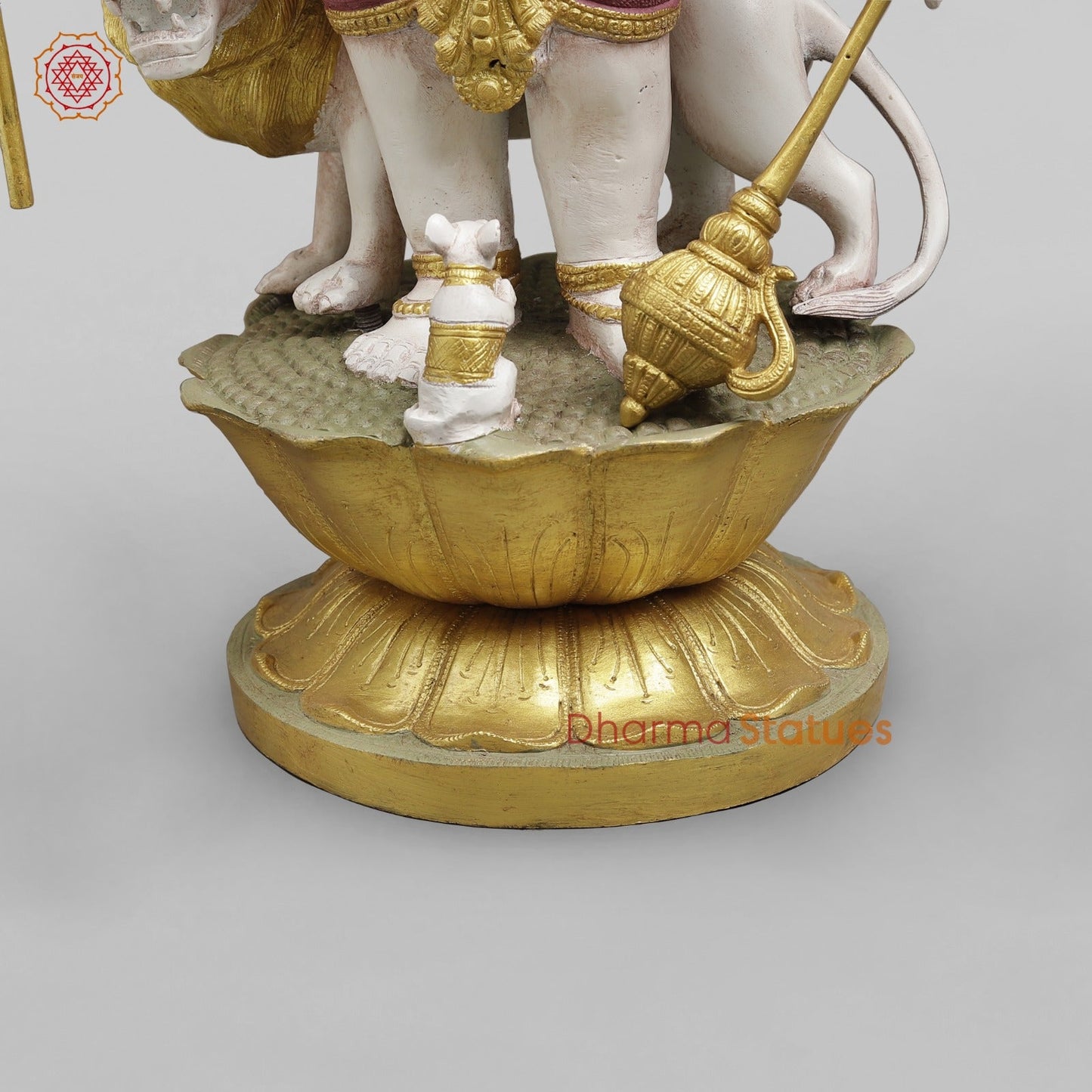 Brass Raksha Ganesh Standing With Trishul Fine, Ivory Finish with Red Shading 24”