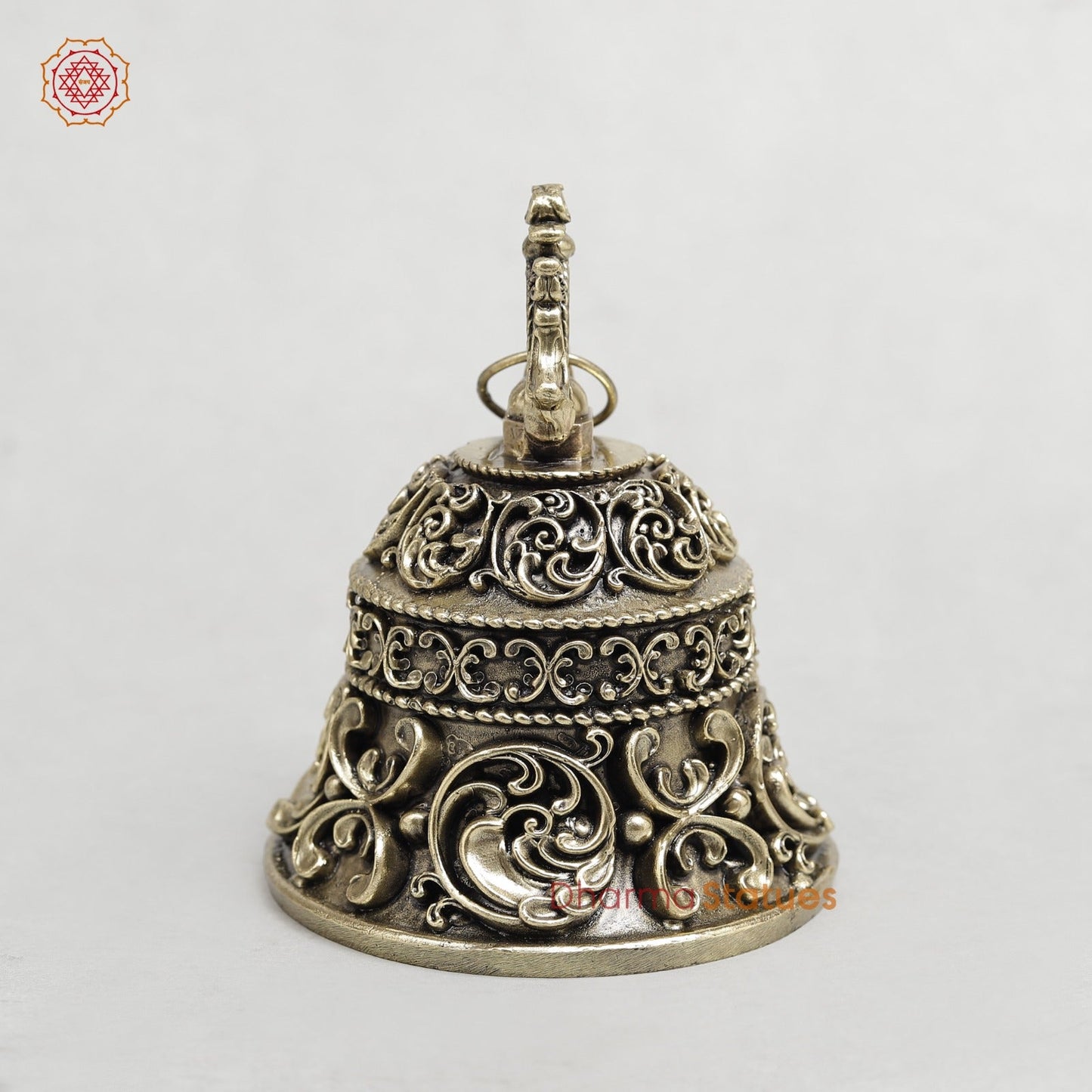 Brass Bell Hanging Carving Fine 5”