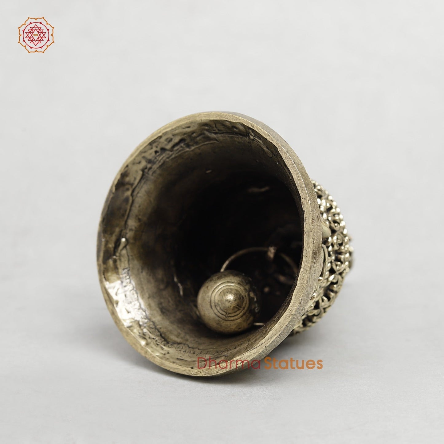 Brass Bell Hanging Carving Fine 5”