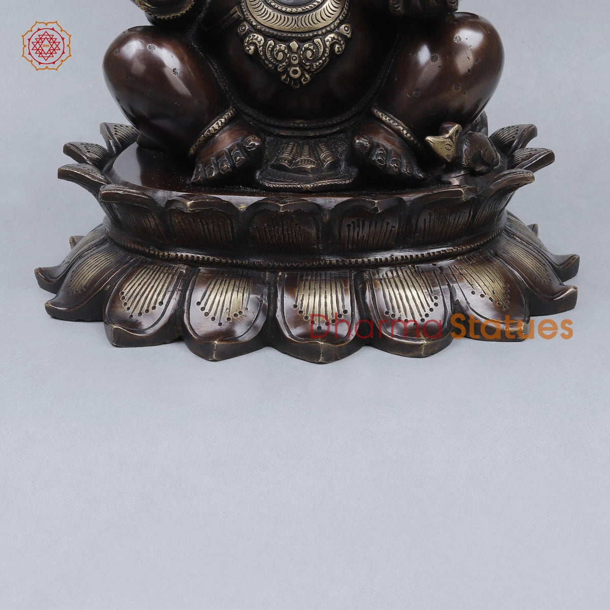 Brass Ganesh Seated On Blooming Lotus Fine, Copper and Smooth Finish 14”