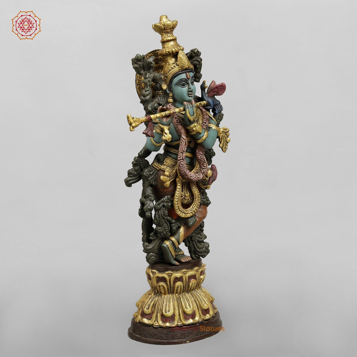 Brass Krishna Standing Fine, Handpainted Finish 20”