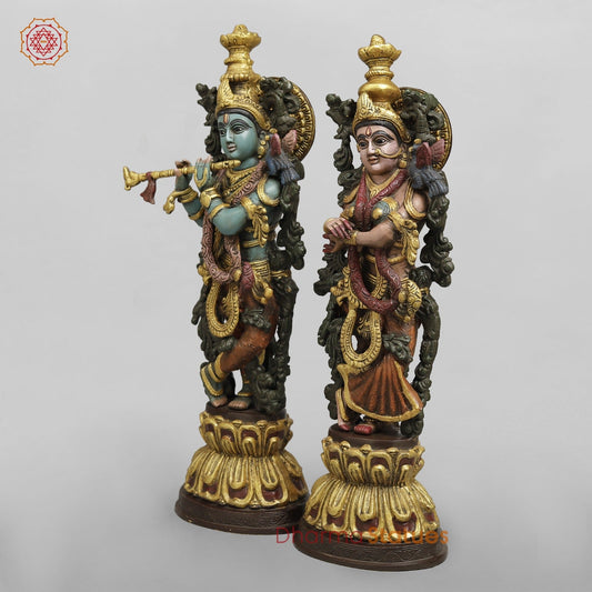 Brass Radha Krishna Standing Fine, Handpainted Finish 20”