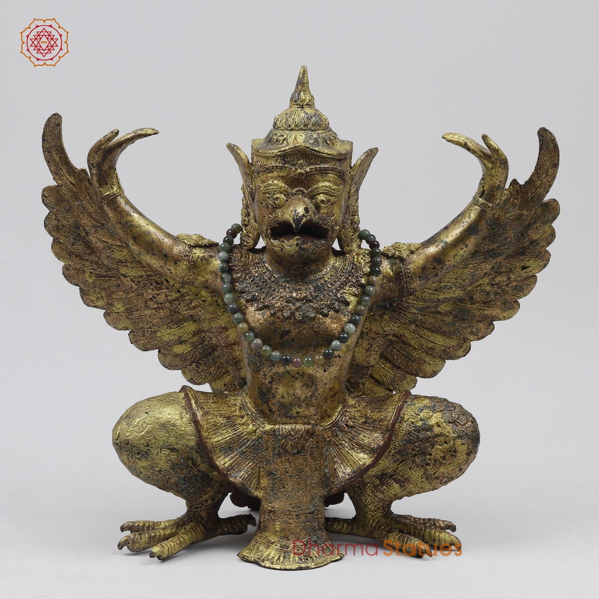 Bronze Garuda Seated with Open wings Fine, Antique Gold Finish 16” Origin- Nakhoma Patonm, Thailand
