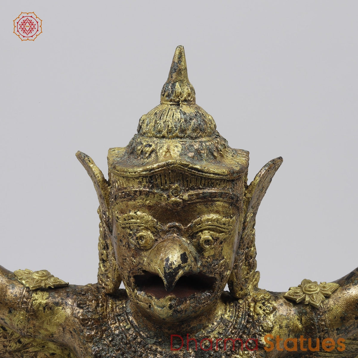 Bronze Garuda Seated with Open wings Fine, Antique Gold Finish 16” Origin- Nakhoma Patonm, Thailand