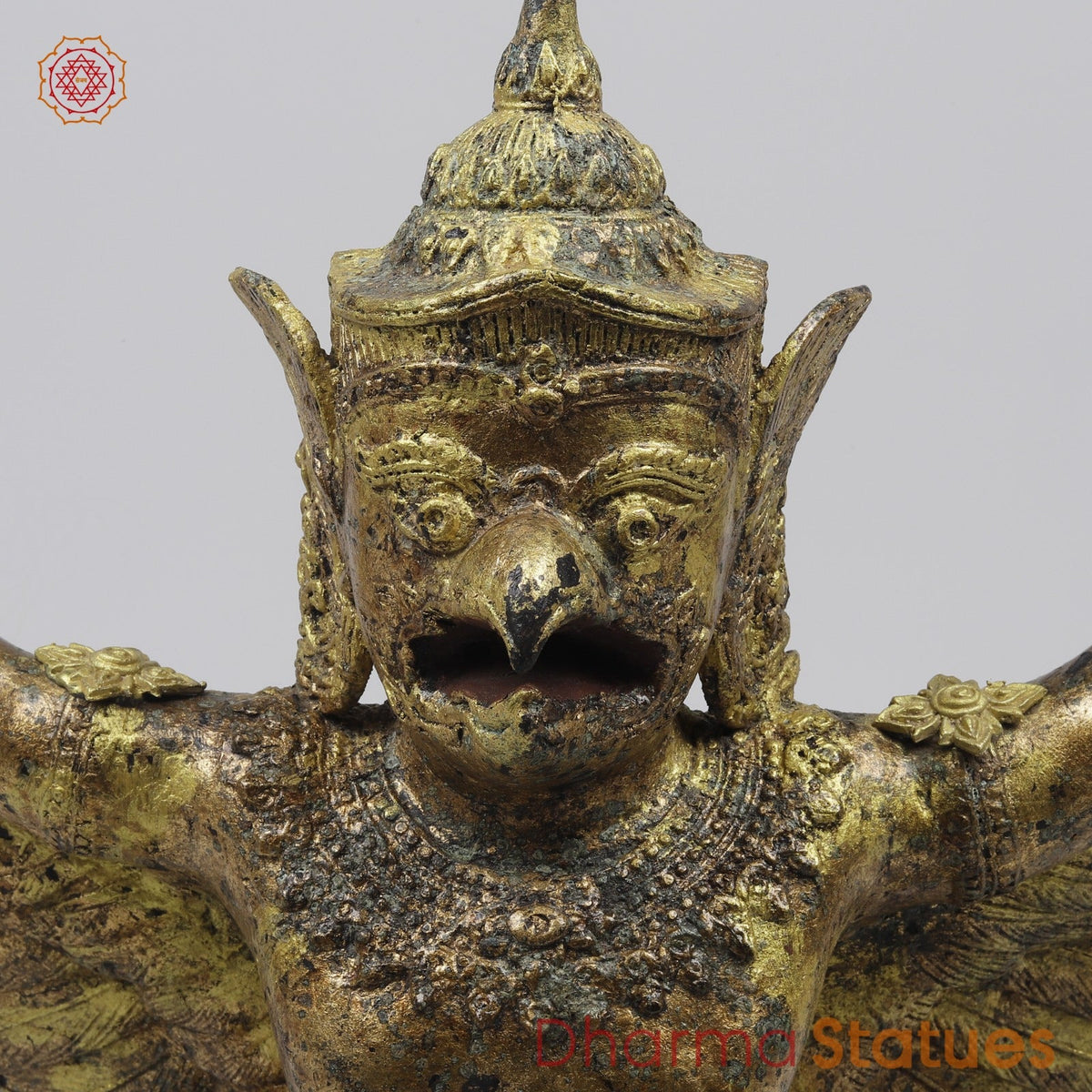 Bronze Garuda Seated with Open wings Fine, Antique Gold Finish 16” Origin- Nakhoma Patonm, Thailand