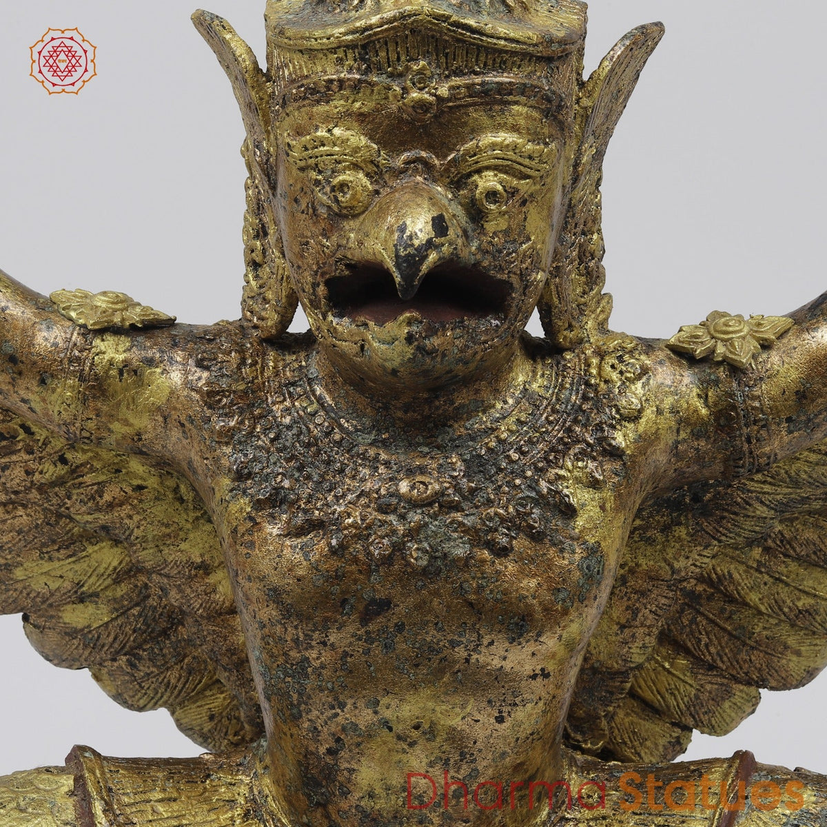 Bronze Garuda Seated with Open wings Fine, Antique Gold Finish 16” Origin- Nakhoma Patonm, Thailand