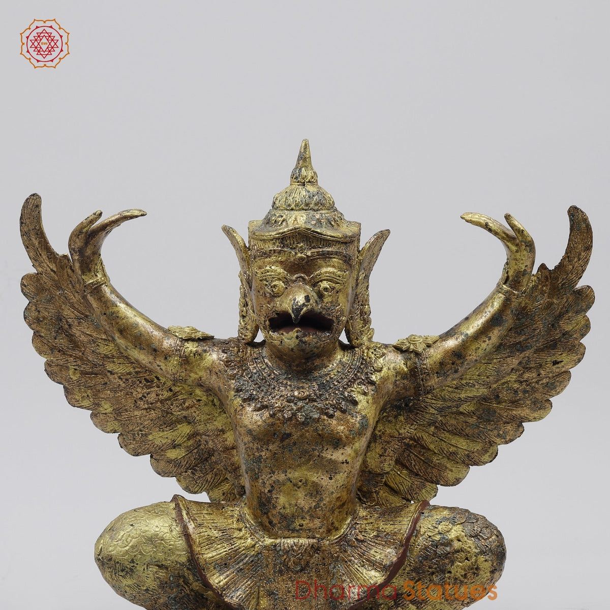 Bronze Garuda Seated with Open wings Fine, Antique Gold Finish 16” Origin- Nakhoma Patonm, Thailand