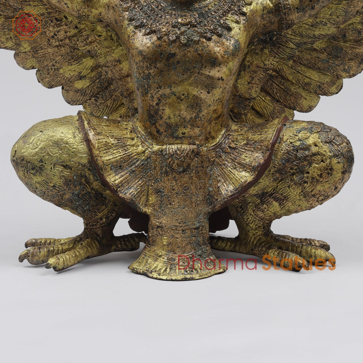 Bronze Garuda Seated with Open wings Fine, Antique Gold Finish 16” Origin- Nakhoma Patonm, Thailand