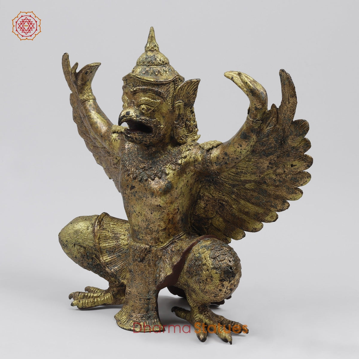Bronze Garuda Seated with Open wings Fine, Antique Gold Finish 16” Origin- Nakhoma Patonm, Thailand