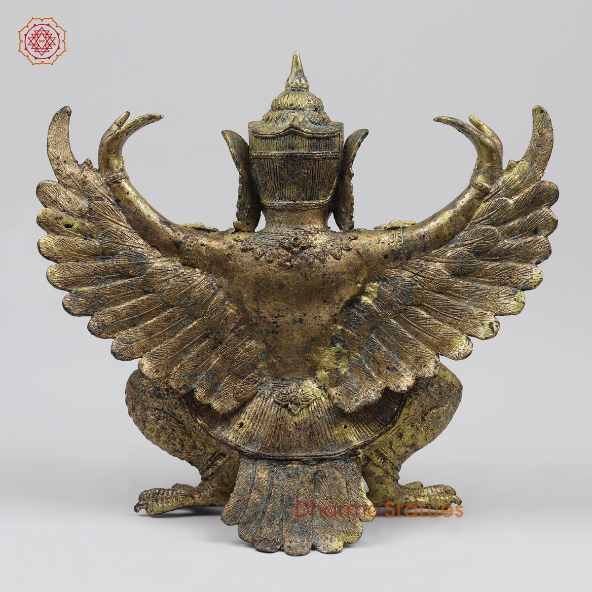 Bronze Garuda Seated with Open wings Fine, Antique Gold Finish 16” Origin- Nakhoma Patonm, Thailand