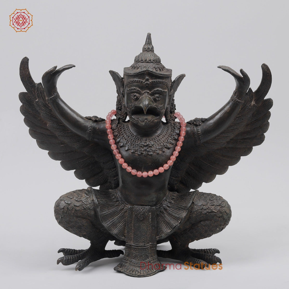 Bronze Garuda Seated with Open wings Fine, Antique Black Finish 16” Origin- Nakhon Pathom, Thailand.