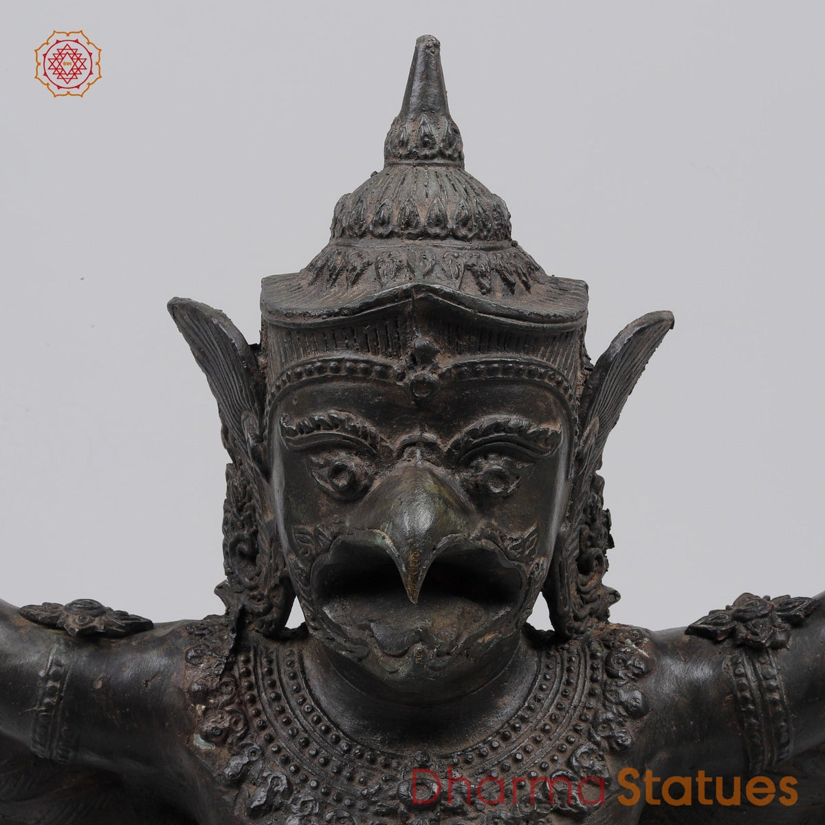 Bronze Garuda Seated with Open wings Fine, Antique Black Finish 16” Origin- Nakhon Pathom, Thailand.