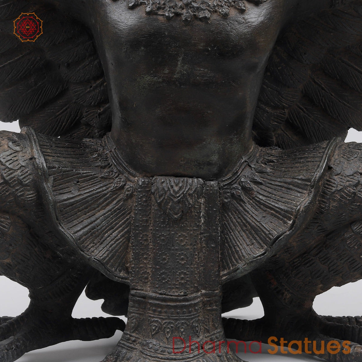 Bronze Garuda Seated with Open wings Fine, Antique Black Finish 16” Origin- Nakhon Pathom, Thailand.