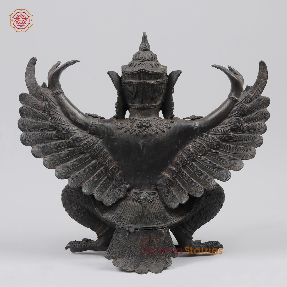 Bronze Garuda Seated with Open wings Fine, Antique Black Finish 16” Origin- Nakhon Pathom, Thailand.