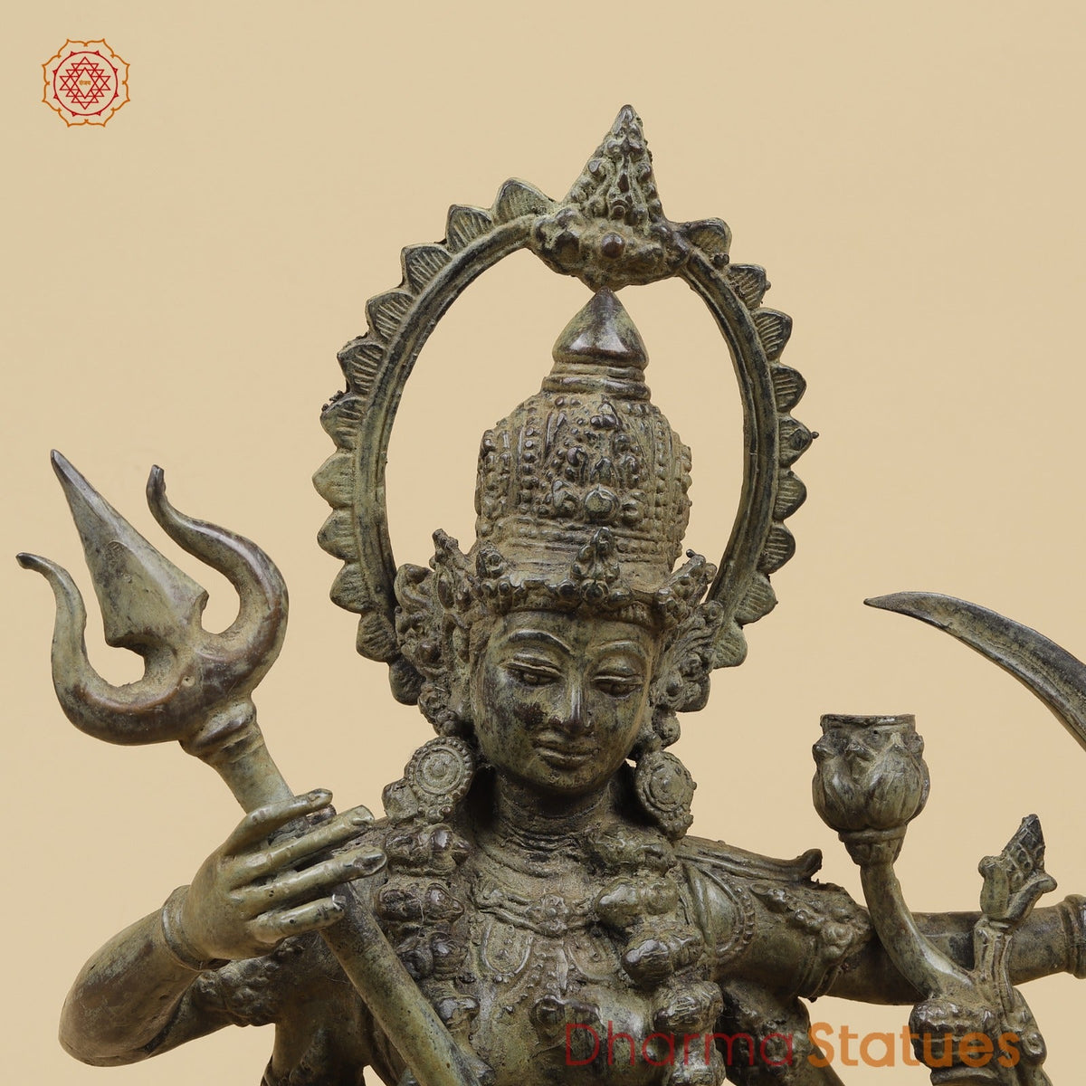 Bronze Kaali Dancing with Trishul Fine, Antique Green finish 17”