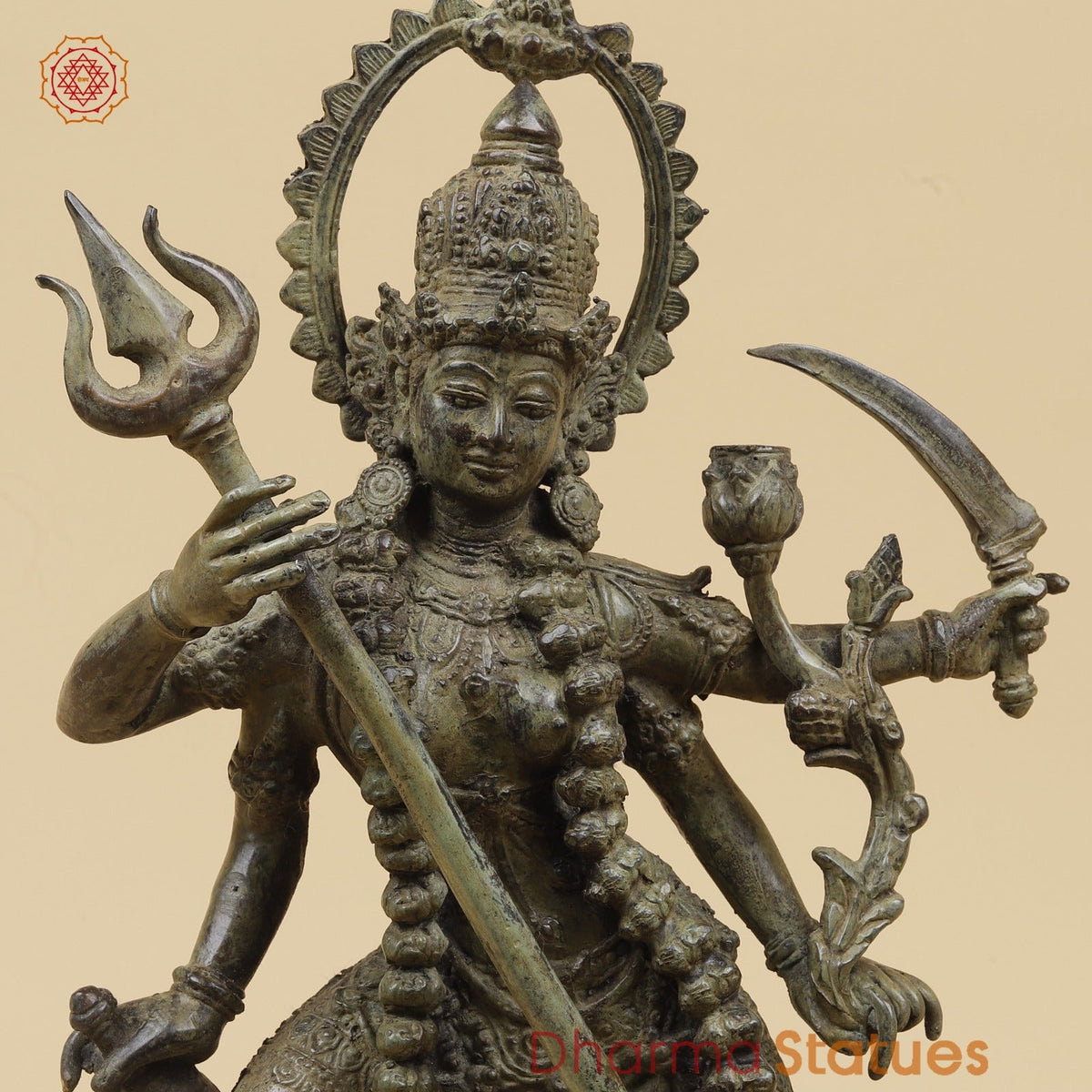 Bronze Kaali Dancing with Trishul Fine, Antique Green finish 17”