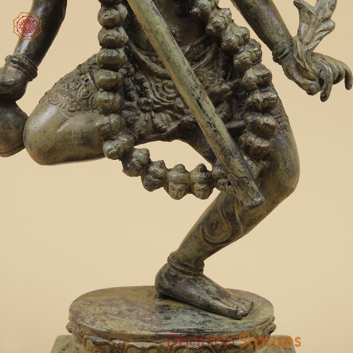 Bronze Kaali Dancing with Trishul Fine, Antique Green finish 17”