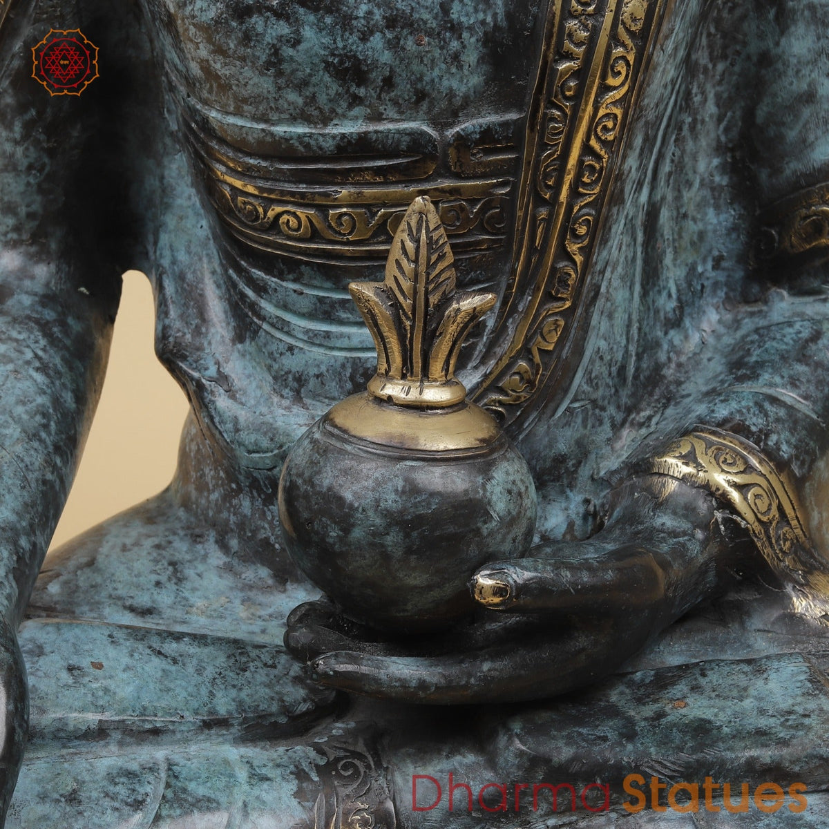 Brass Medicine Buddha Fine, Turqoise Finish 15” Origin - Java, Indonesia