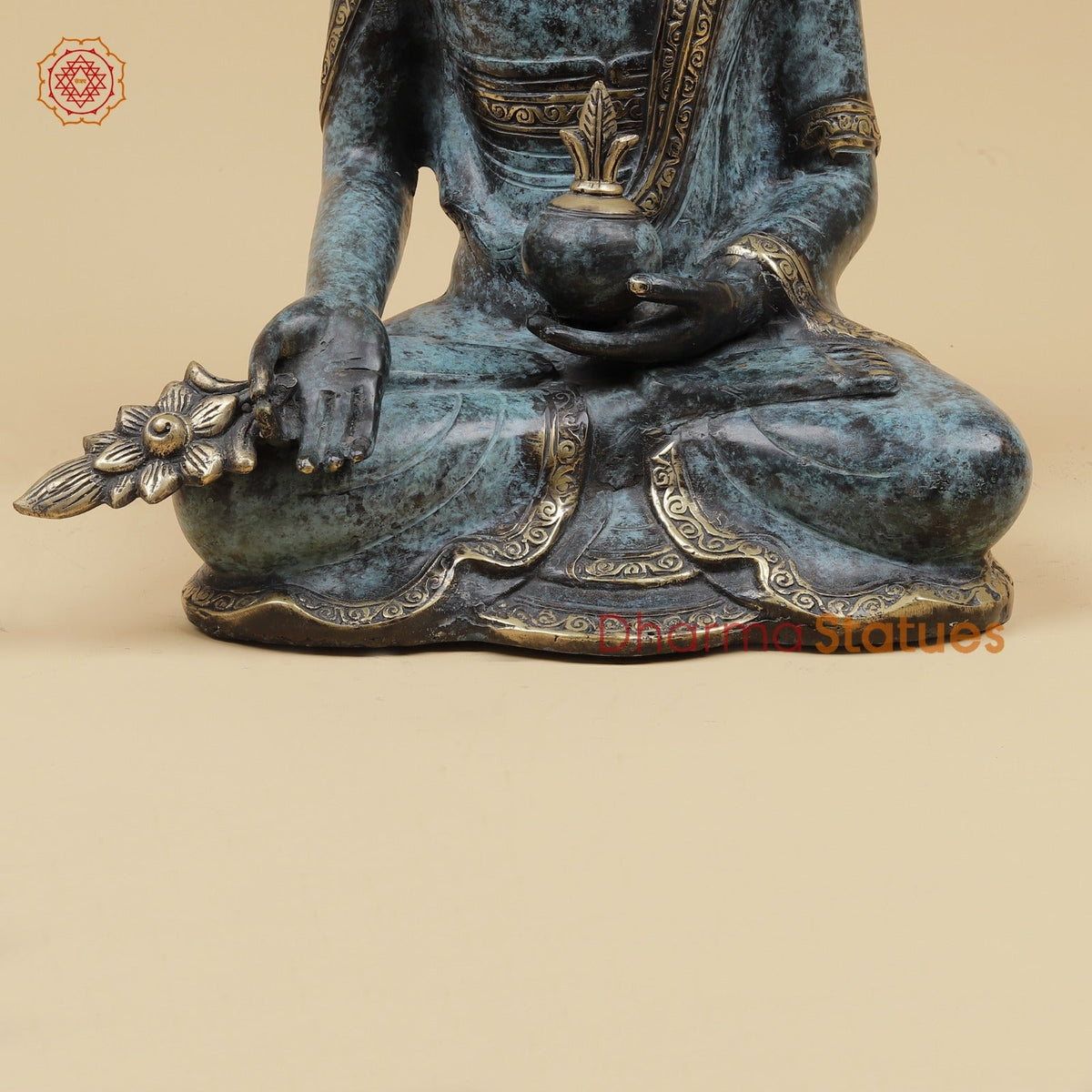 Brass Medicine Buddha Fine, Turqoise Finish 15” Origin - Java, Indonesia