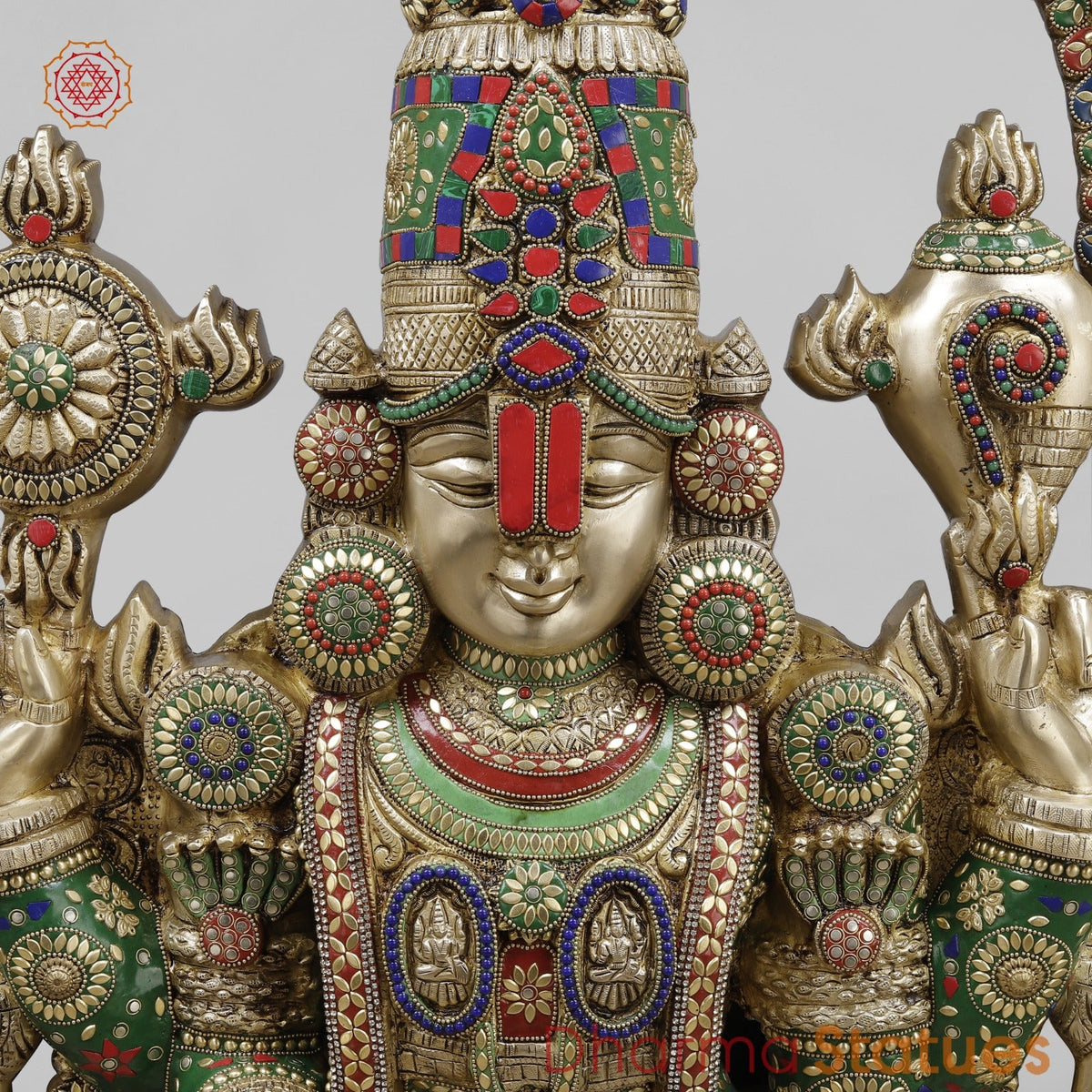 Brass Tirupati Balaji With Arch, Stone Work 56”