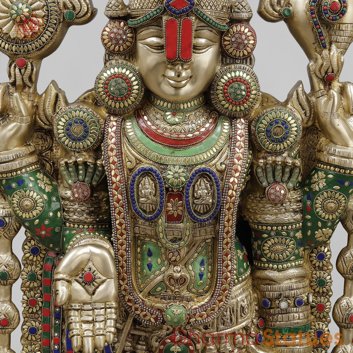 Brass Tirupati Balaji With Arch, Stone Work 56”