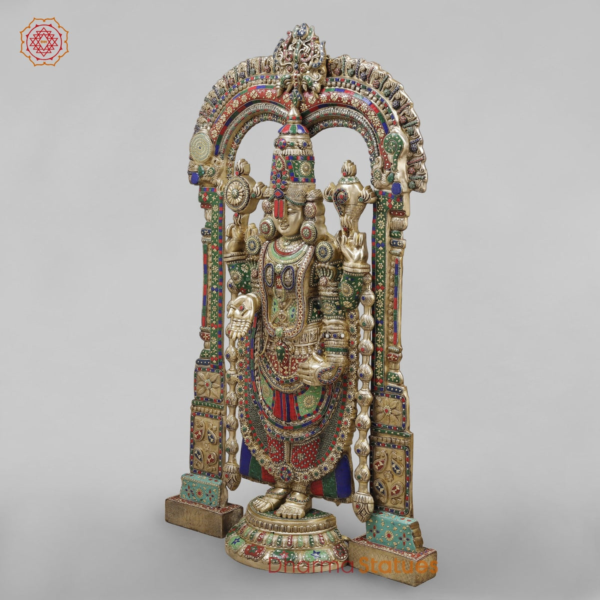 Brass Tirupati Balaji With Arch, Stone Work 56”