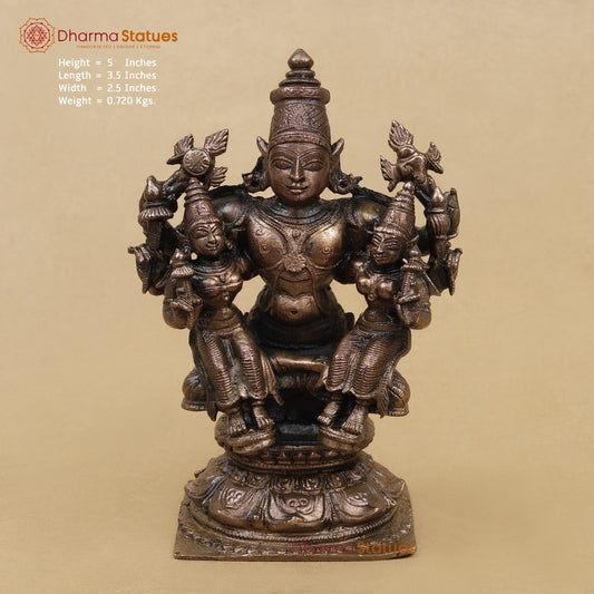 Copper Vishnu Seated with Sridevi and Bhudevi Fine 5”