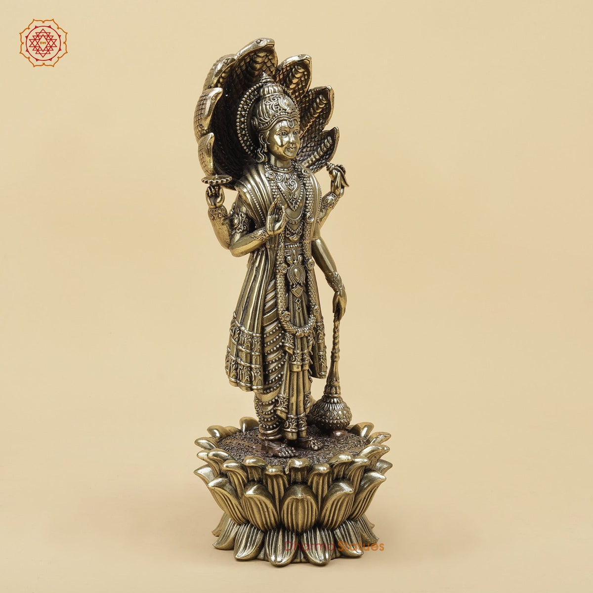 Brass Vishnu Standing With Vasuki Snake Fine 11”