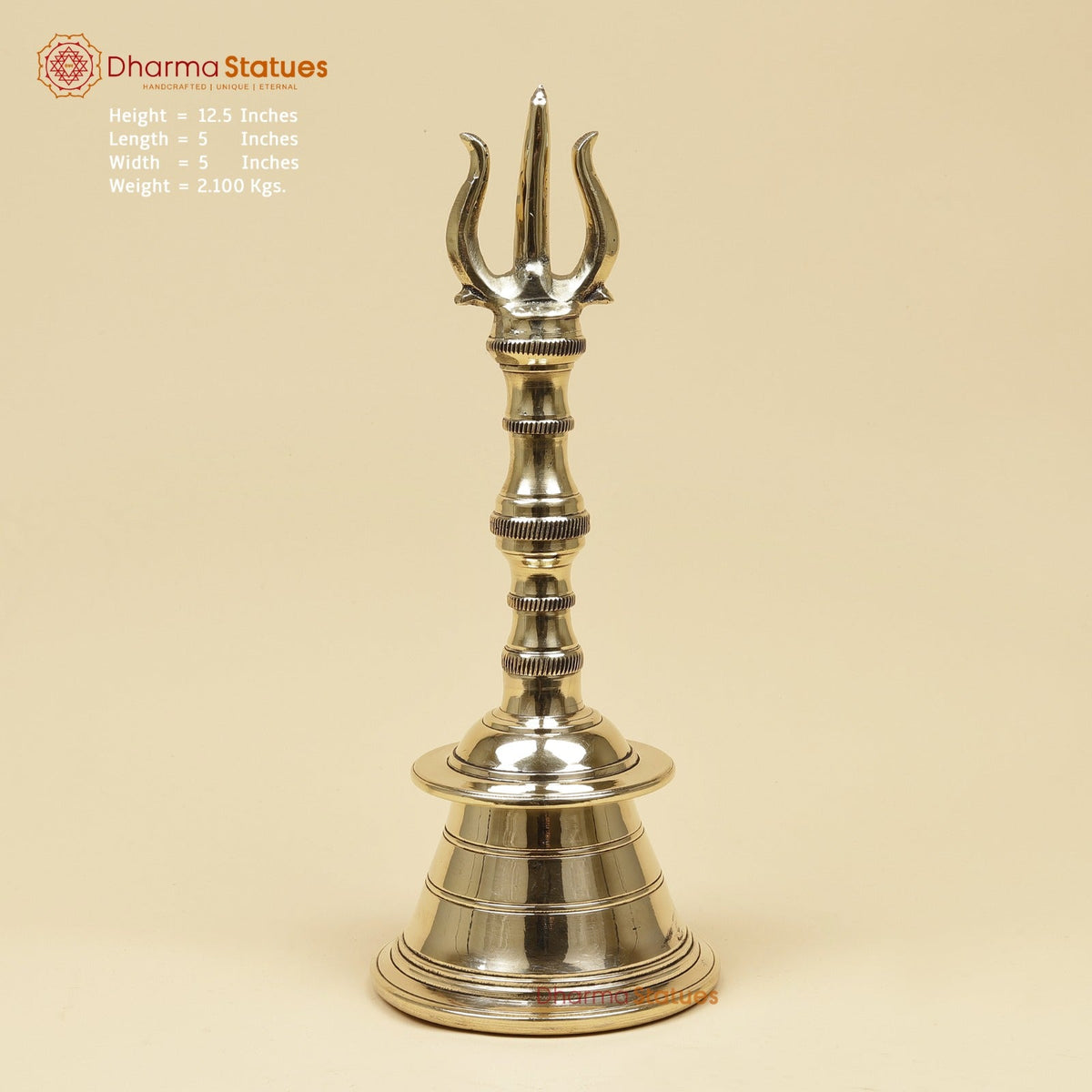 Bronze Trishul Hand Bell Fine, Smooth Finish 13”