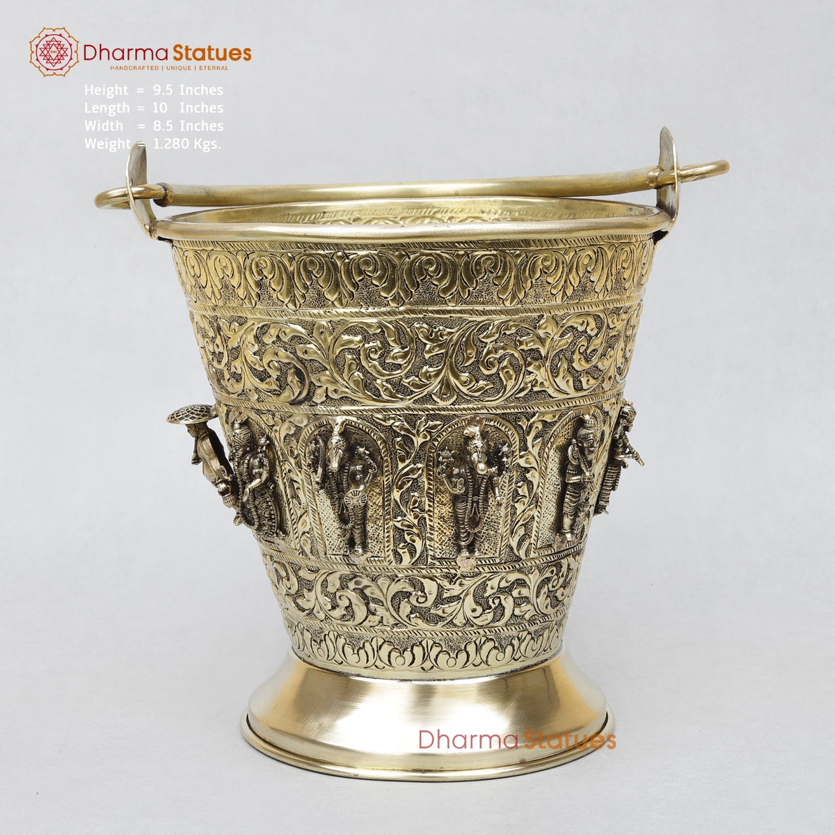 Brass Auspicious Dasavtar Bucket (Balti) for Pooja, Fine Smooth finish 10”